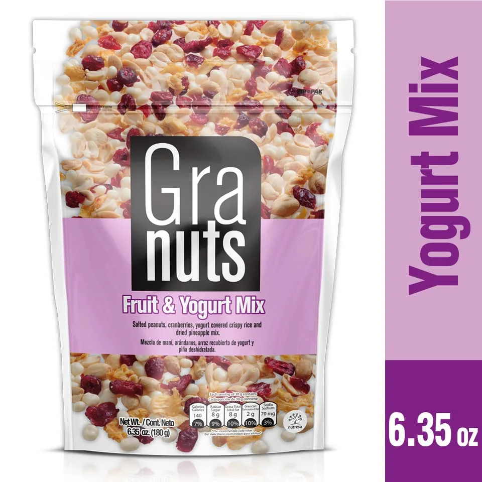 Granuts Fruit & Yogurt Mix Family Pack | Crispy, Yogurt-Covered Rice | Peanuts, Cranberries, & Pineapple | Delicious Snack | 6.35 Oz (Pack of 1)