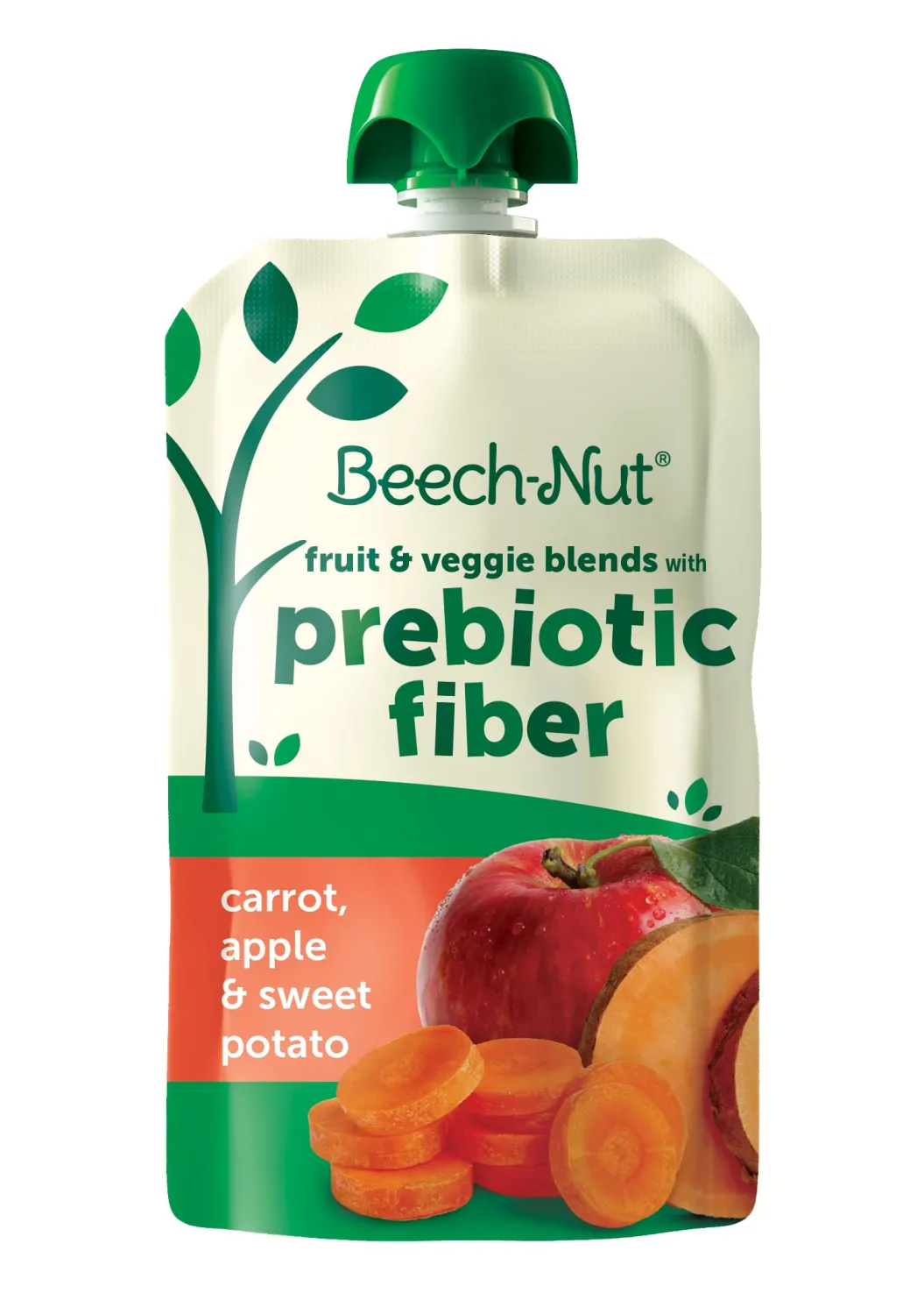 Beech-Nut Baby & Toddler Food Pouches with Prebiotic Fiber, Carrot Apple & Sweet Potato, 3.5 oz (12 Pack)