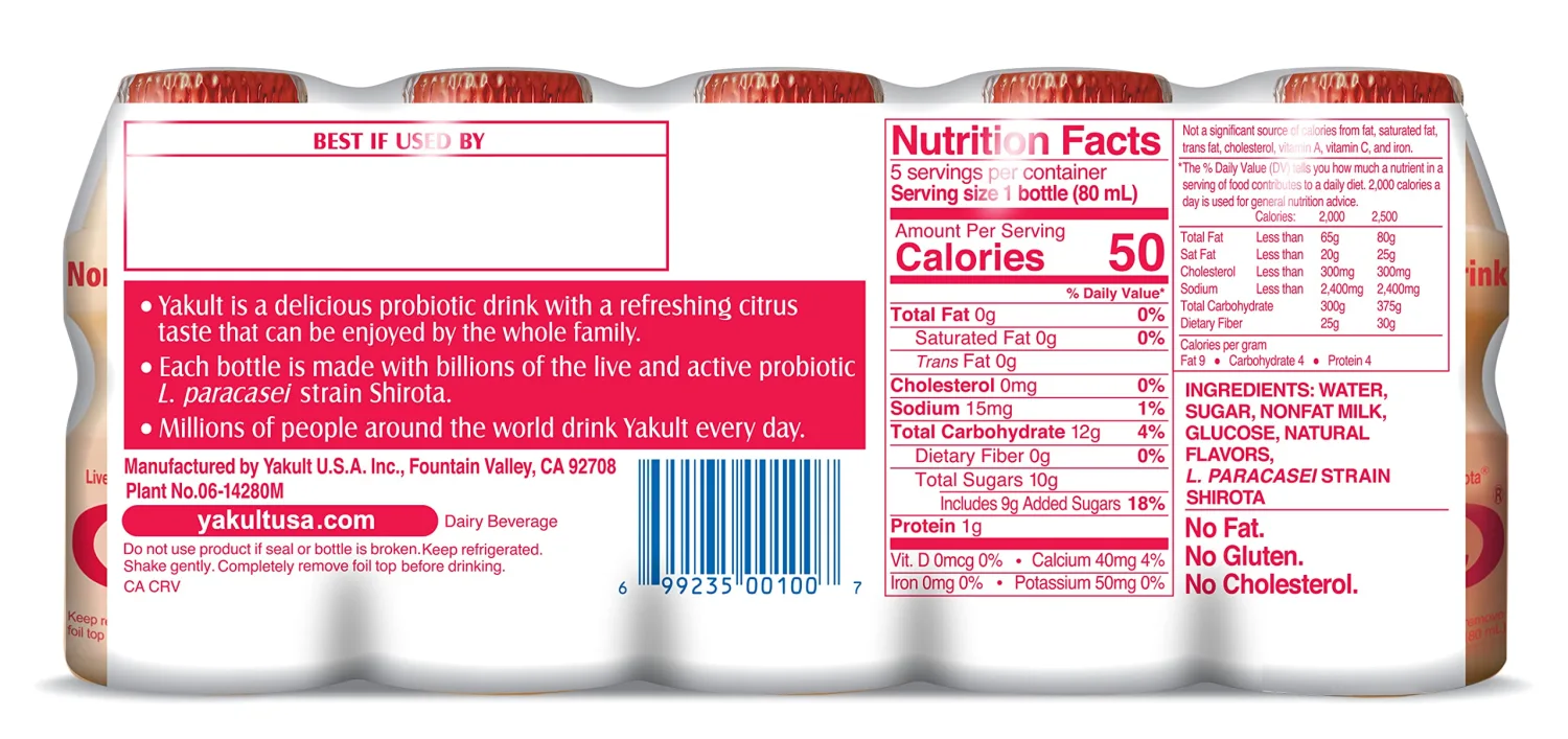 Yakult Probiotic Drink Original, 2.7 fl oz Bottle, Pack of 5