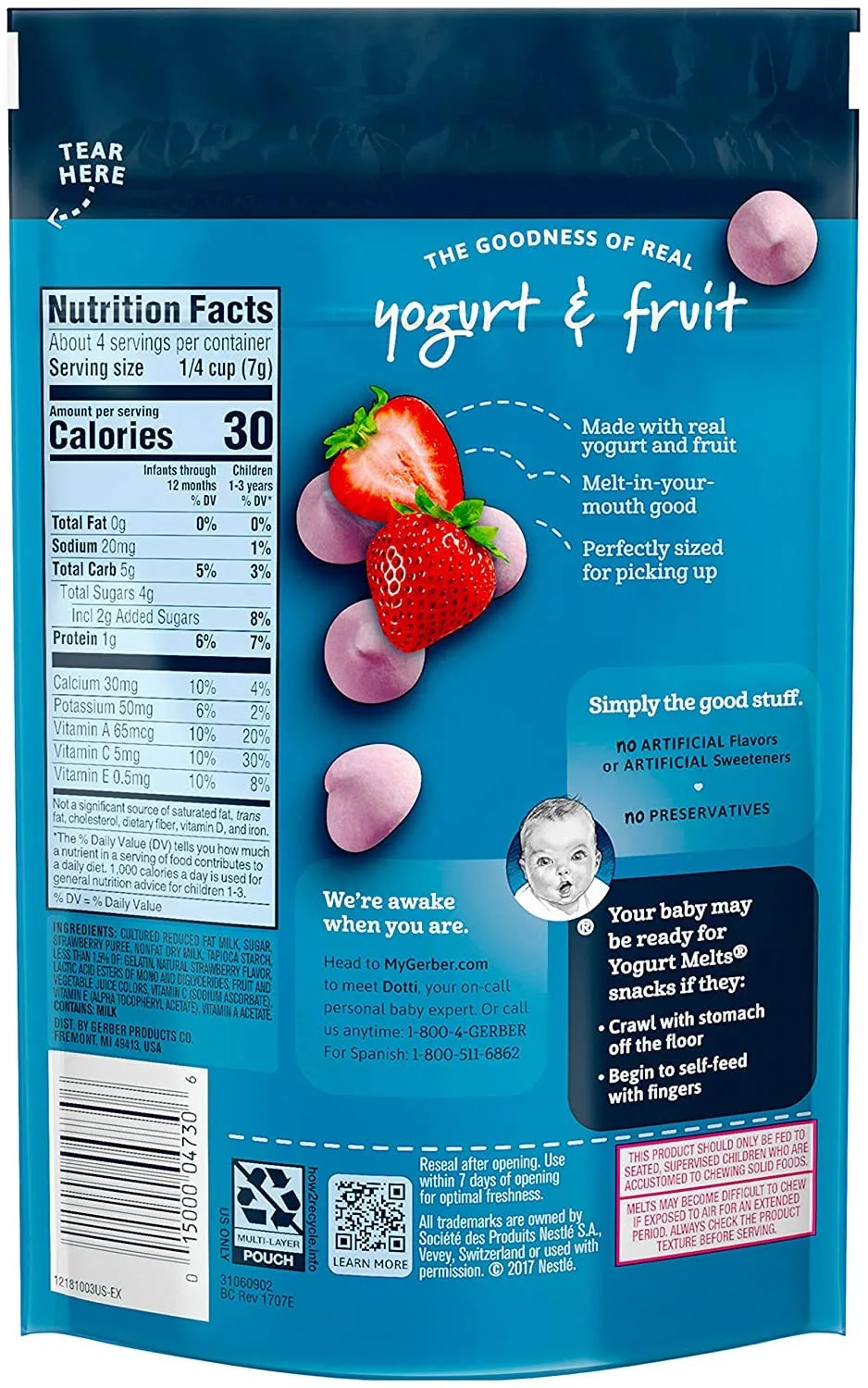 Gerber Graduates Yogurt Melts, Mixed Strawberry, 1-Ounce