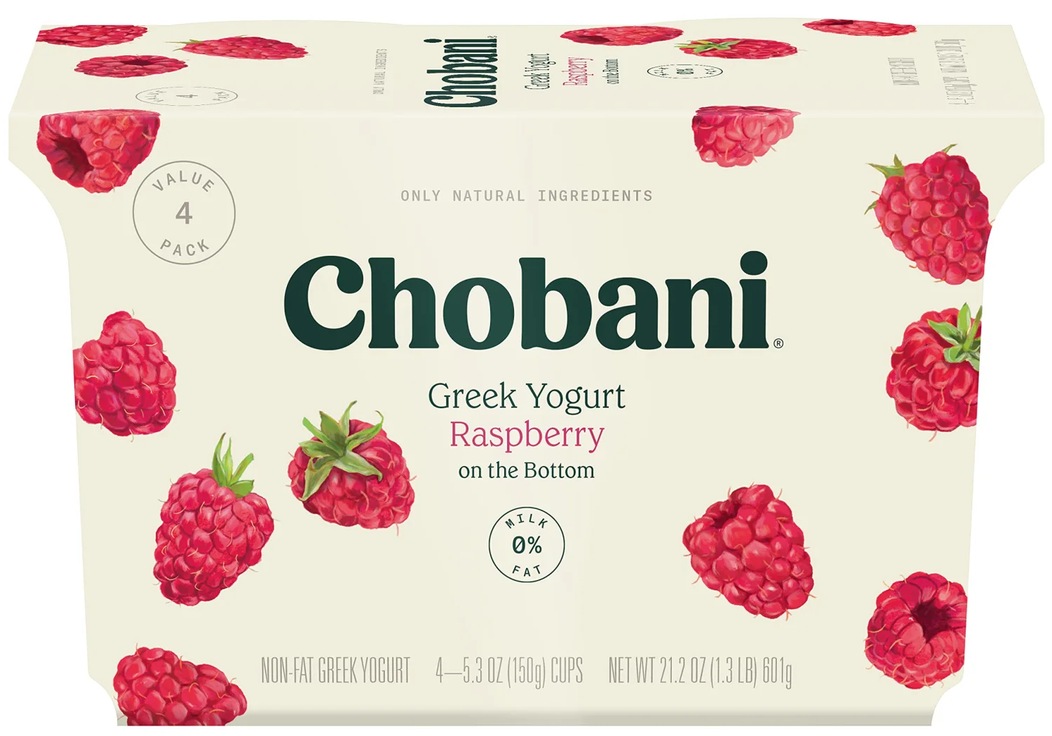 Chobani® Non-Fat Greek Yogurt Raspberry on the Bottom 5.3oz 4-pack