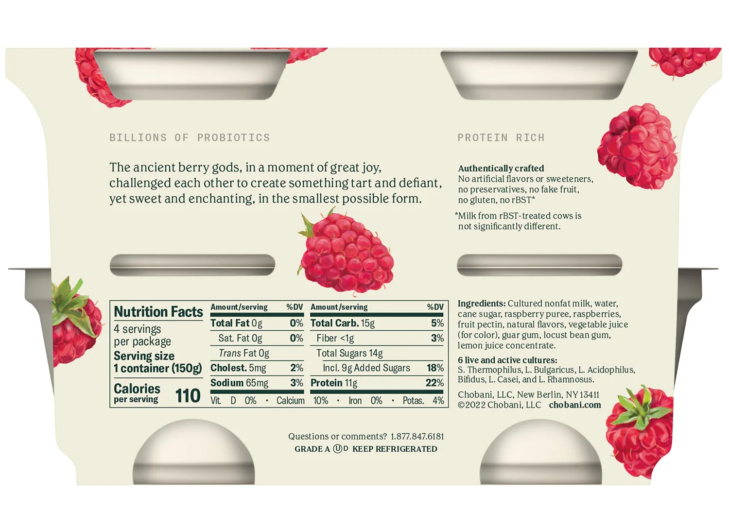 Chobani® Non-Fat Greek Yogurt Raspberry on the Bottom 5.3oz 4-pack