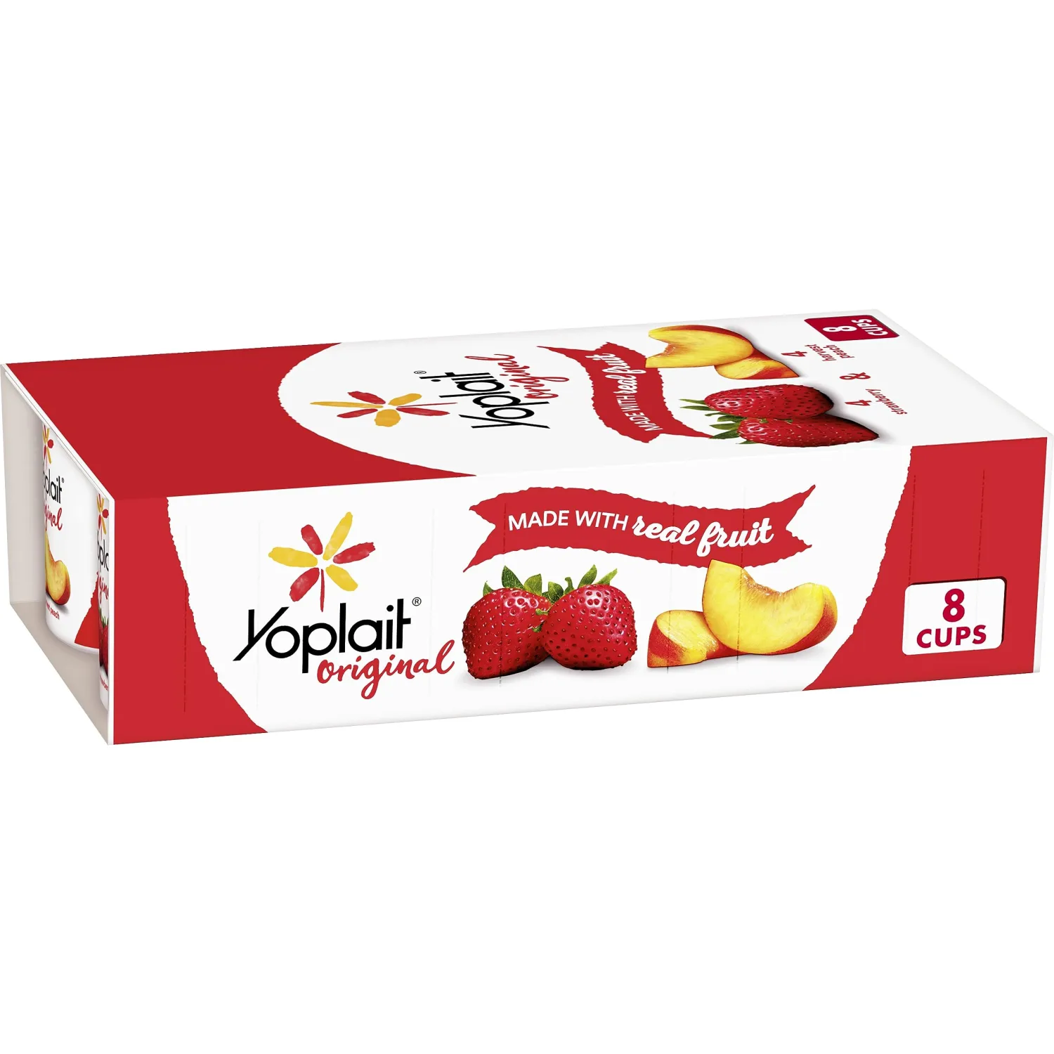 Yoplait Original Low Fat Yogurt Variety Pack, Strawberry and Harvest Peach, Made with Real Fruit, 8 Yogurt Cups, 48 oz
