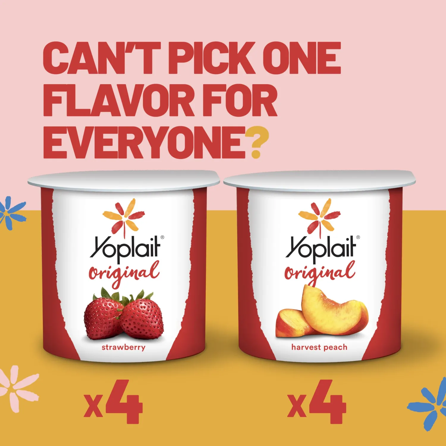 Yoplait Original Low Fat Yogurt Variety Pack, Strawberry and Harvest Peach, Made with Real Fruit, 8 Yogurt Cups, 48 oz