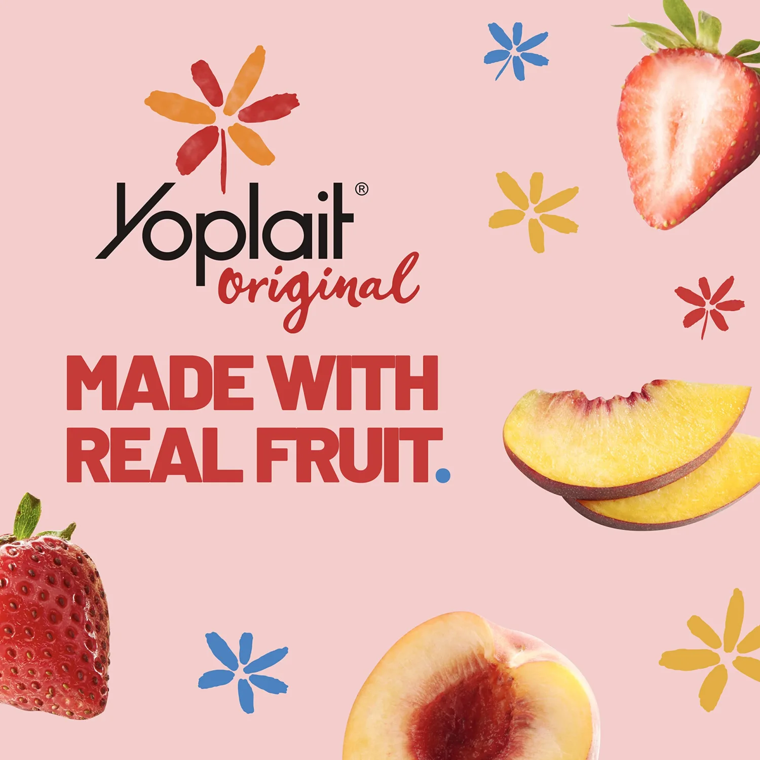 Yoplait Original Low Fat Yogurt Variety Pack, Strawberry and Harvest Peach, Made with Real Fruit, 8 Yogurt Cups, 48 oz