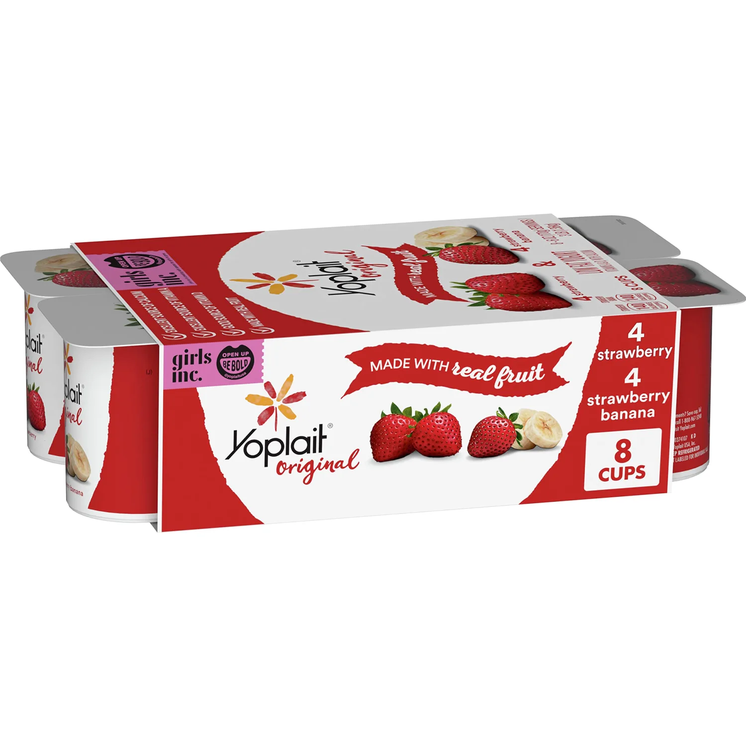 Yoplait Original Low Fat Yogurt Variety Pack, Strawberry and Strawberry Banana, Made with Real Fruit, 8 Yogurt Cups, 48 oz