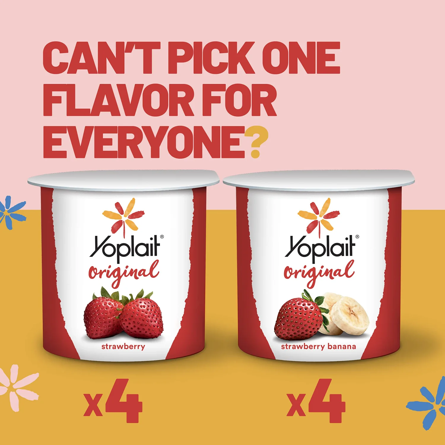 Yoplait Original Low Fat Yogurt Variety Pack, Strawberry and Strawberry Banana, Made with Real Fruit, 8 Yogurt Cups, 48 oz