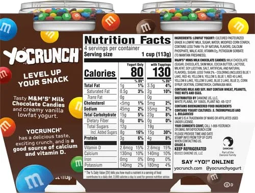 YoCrunch Low Fat Vanilla Yogurt with M&Ms, 4 oz, 4 Pack
