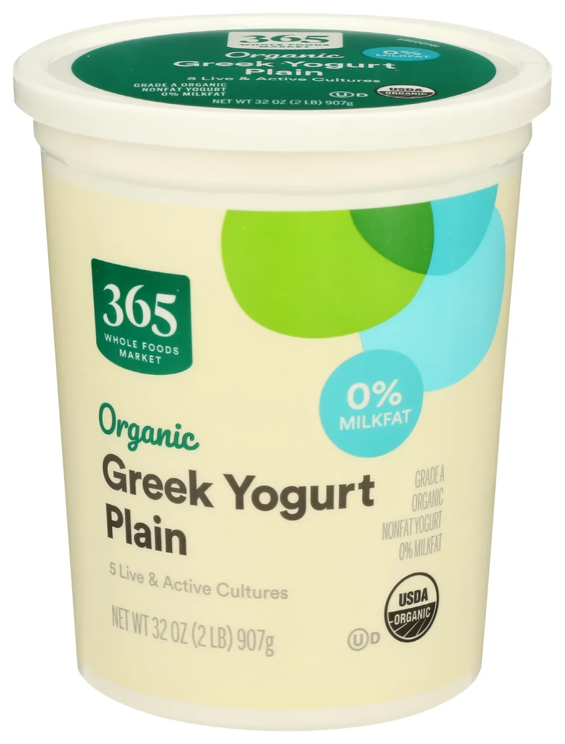 365 by Whole Foods Market, Yogurt Greek Plain Non Fat Organic, 32 Ounce