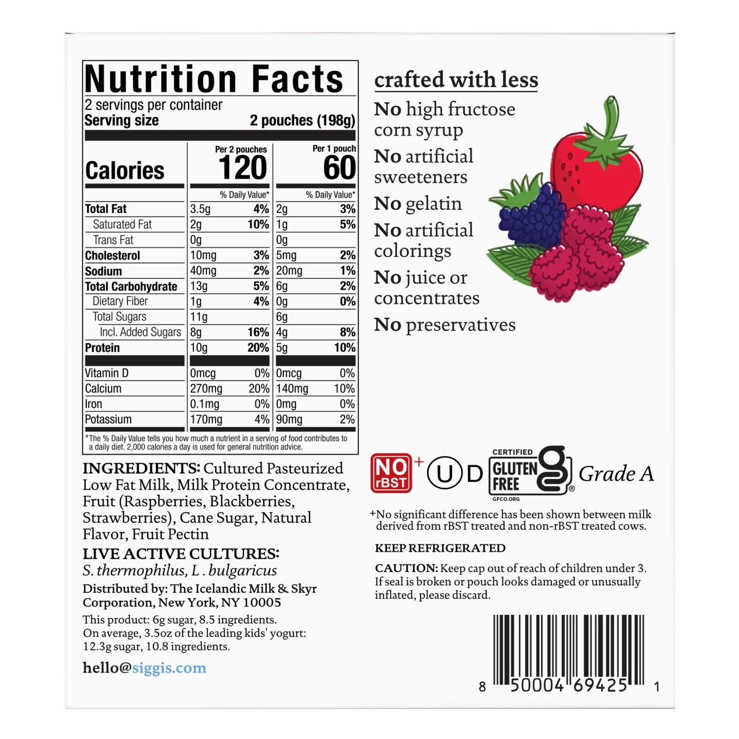 siggi's Kids Lowfat Yogurt Pouches, Mixed Berries, 3.5 oz. Each, 4 Ct – 2% Milkfat
