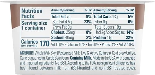 Icelandic Provisions, Coffee Cold Brew Extra Creamy Skyr Yogurt, 4.4 Ounce