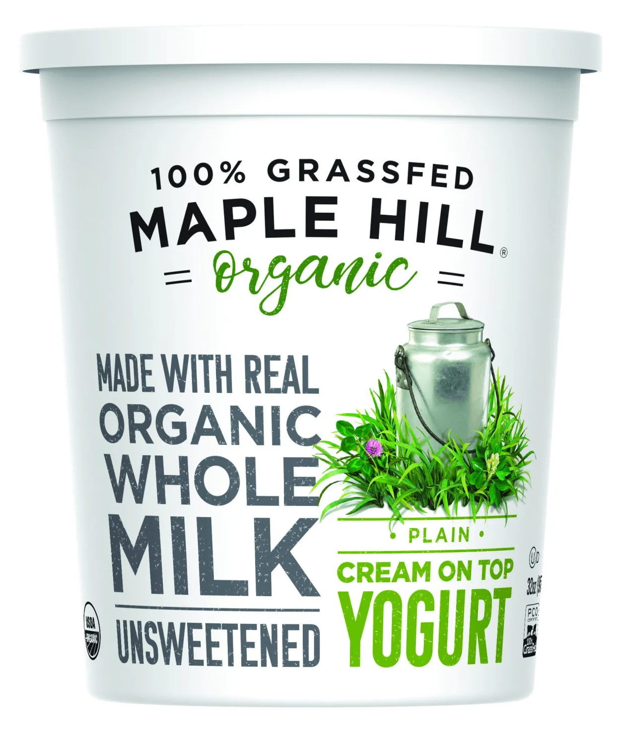 Maple Hill Creamery Organic Cream on Top Yogurt - USDA Organic Whole Milk Yogurt – Unsweetened No Sugar Added– 100% Certified Grass-Fed Yogurt, Plain, 32 oz