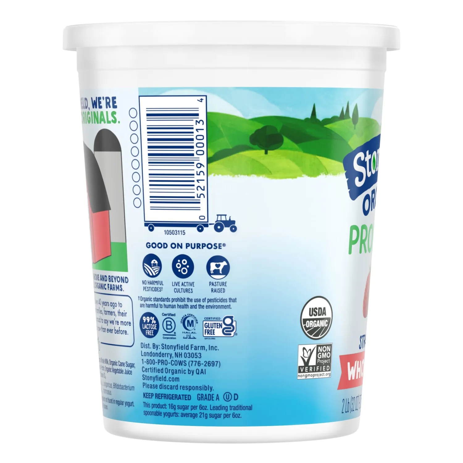 Stonyfield Organic Whole Milk Probiotic Yogurt, Strawberry, 32 oz. – Immunity & Digestive