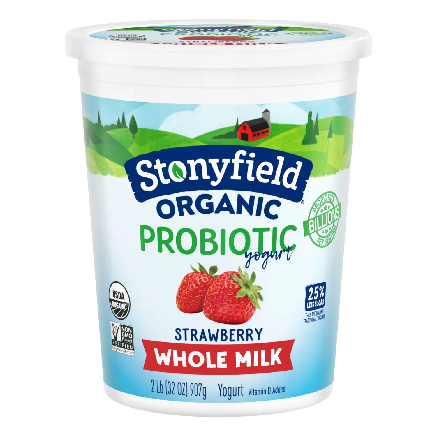 Stonyfield Organic Whole Milk Probiotic Yogurt, Strawberry, 32 oz. – Immunity & Digestive