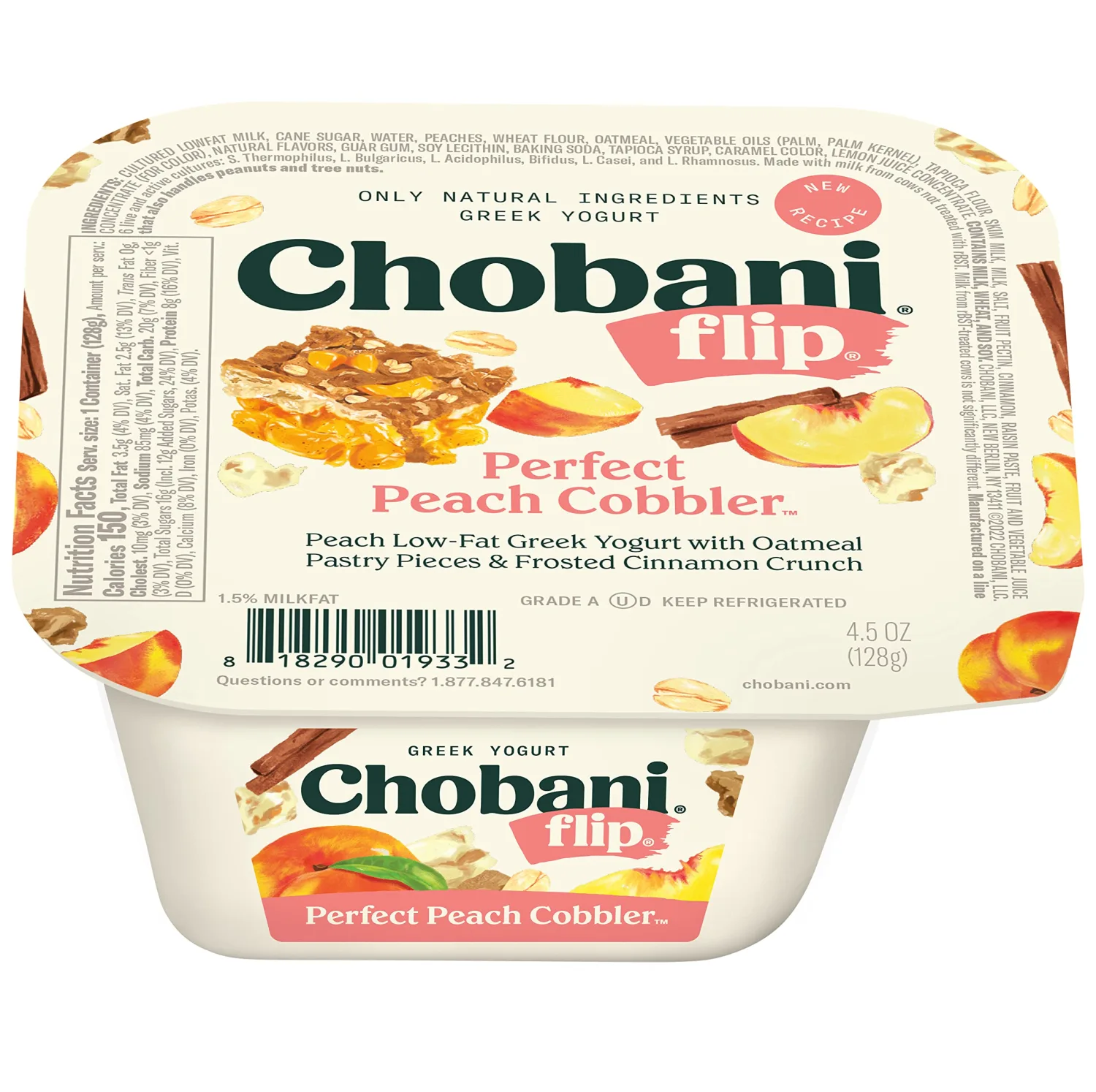 Chobani Flip, Low-Fat Greek Yogurt Perfect Peach Cobbler, 4.5oz