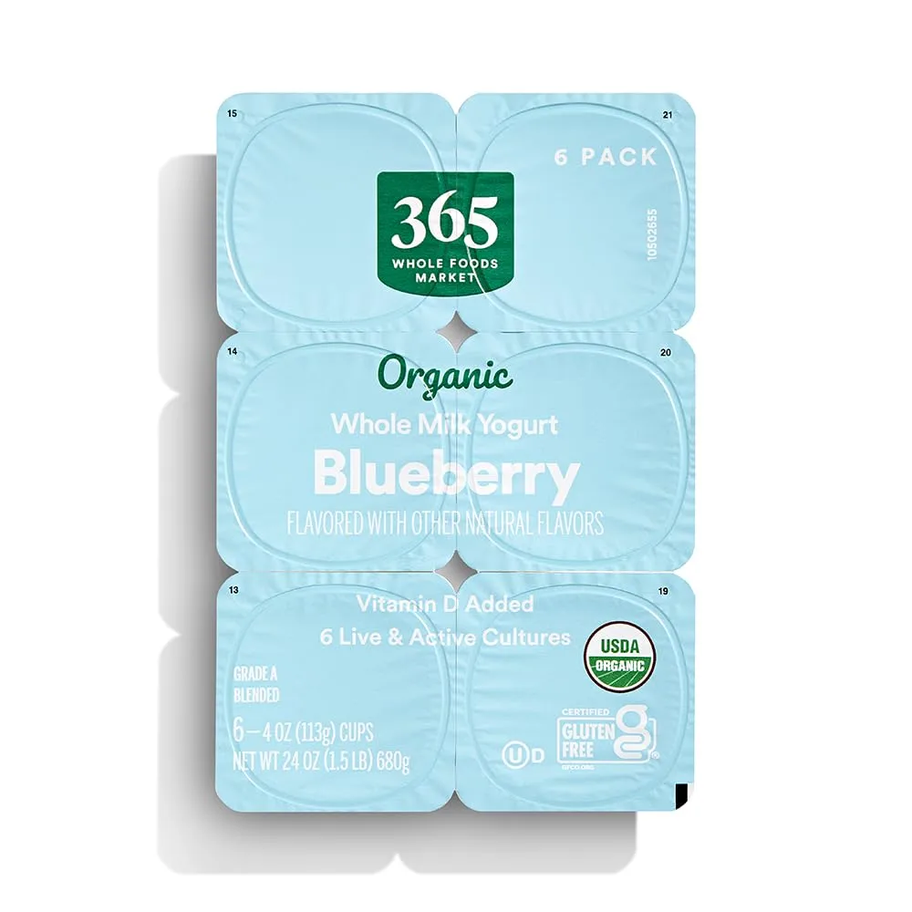 365 by Whole Foods Market, Yogurt Blueberry 6Pk Organic, 24 Ounce