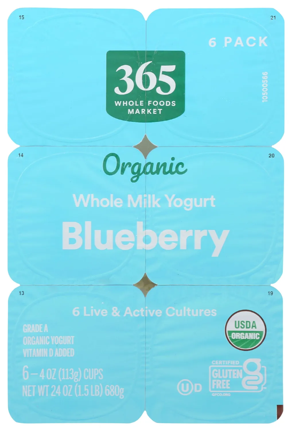 365 by Whole Foods Market, Yogurt Blueberry 6Pk Organic, 24 Ounce