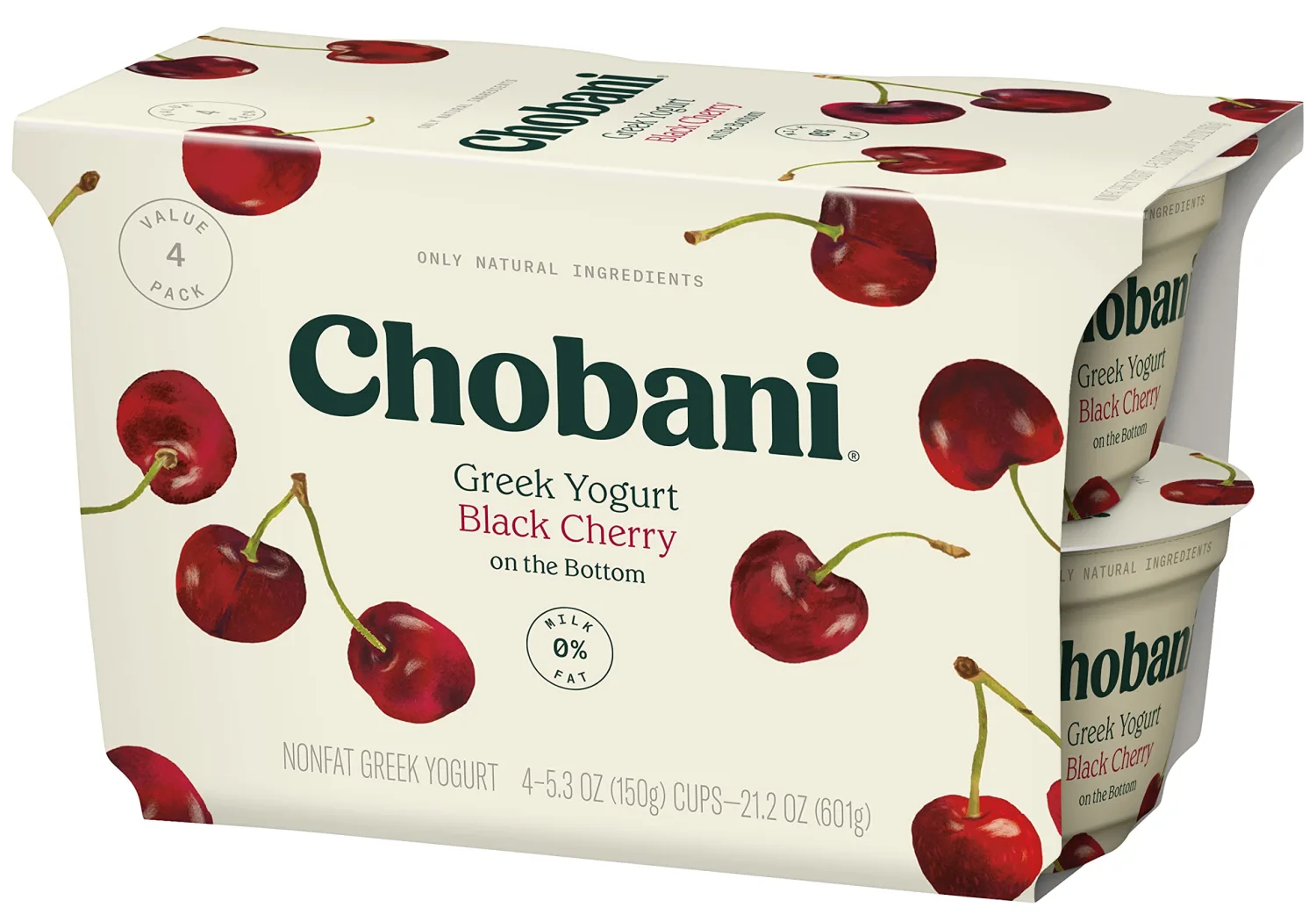 Chobani® Non-Fat Greek Yogurt Black Cherry on the Bottom 5.3oz 4-pack