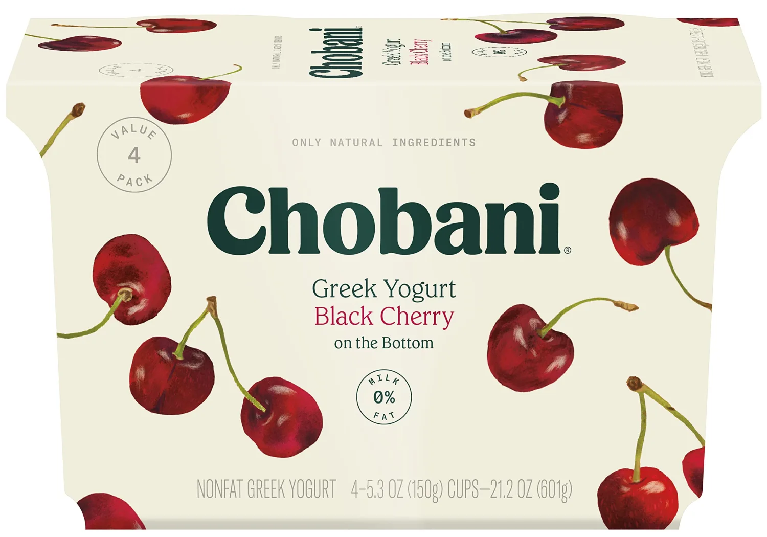 Chobani® Non-Fat Greek Yogurt Black Cherry on the Bottom 5.3oz 4-pack