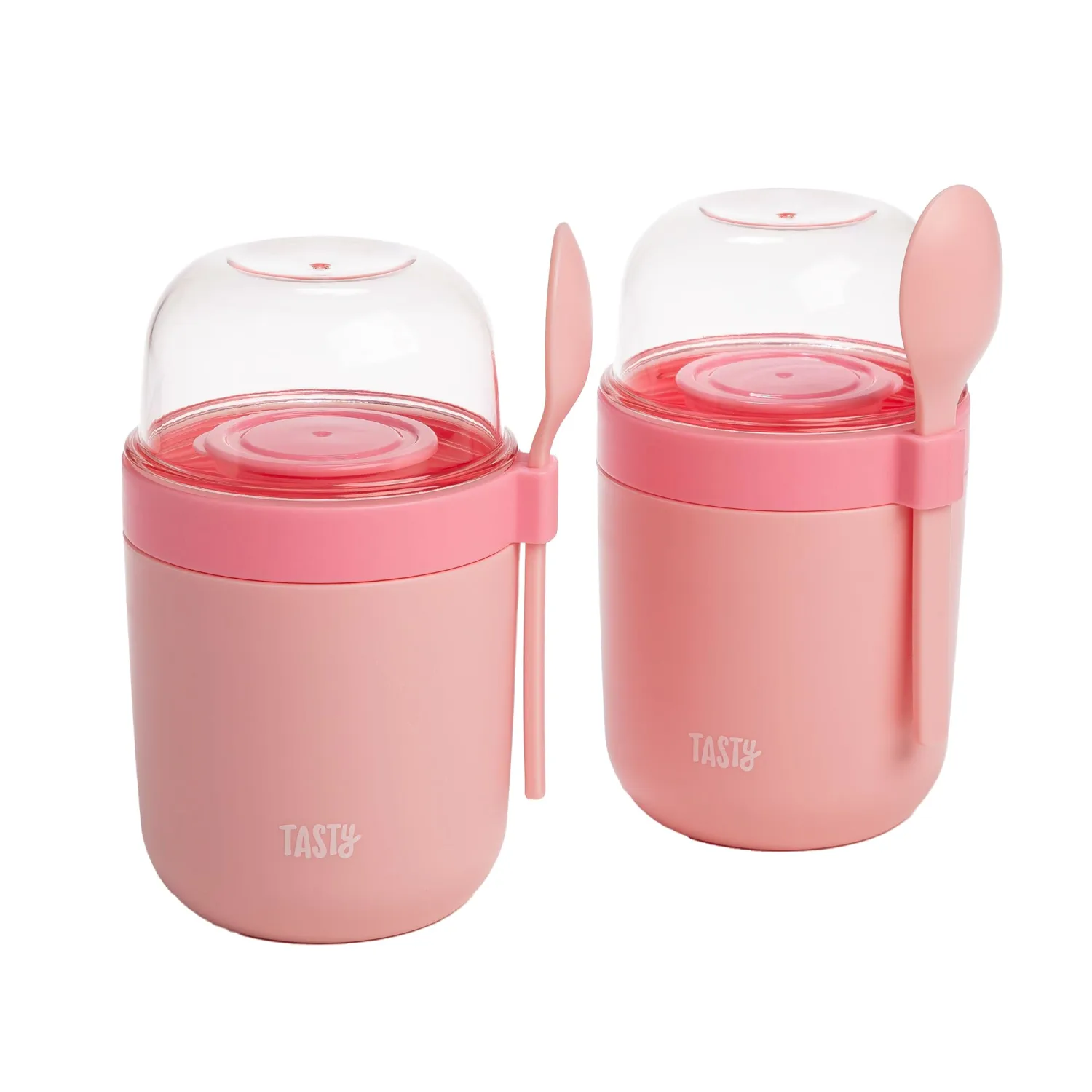 Travel Snack Cups with Spoons, On-The-Go Snacking, Divided Compartments, Great for Nuts, Cereal, Granola, Yogurt and More, Made Without BPA, 2-Pack, Pink