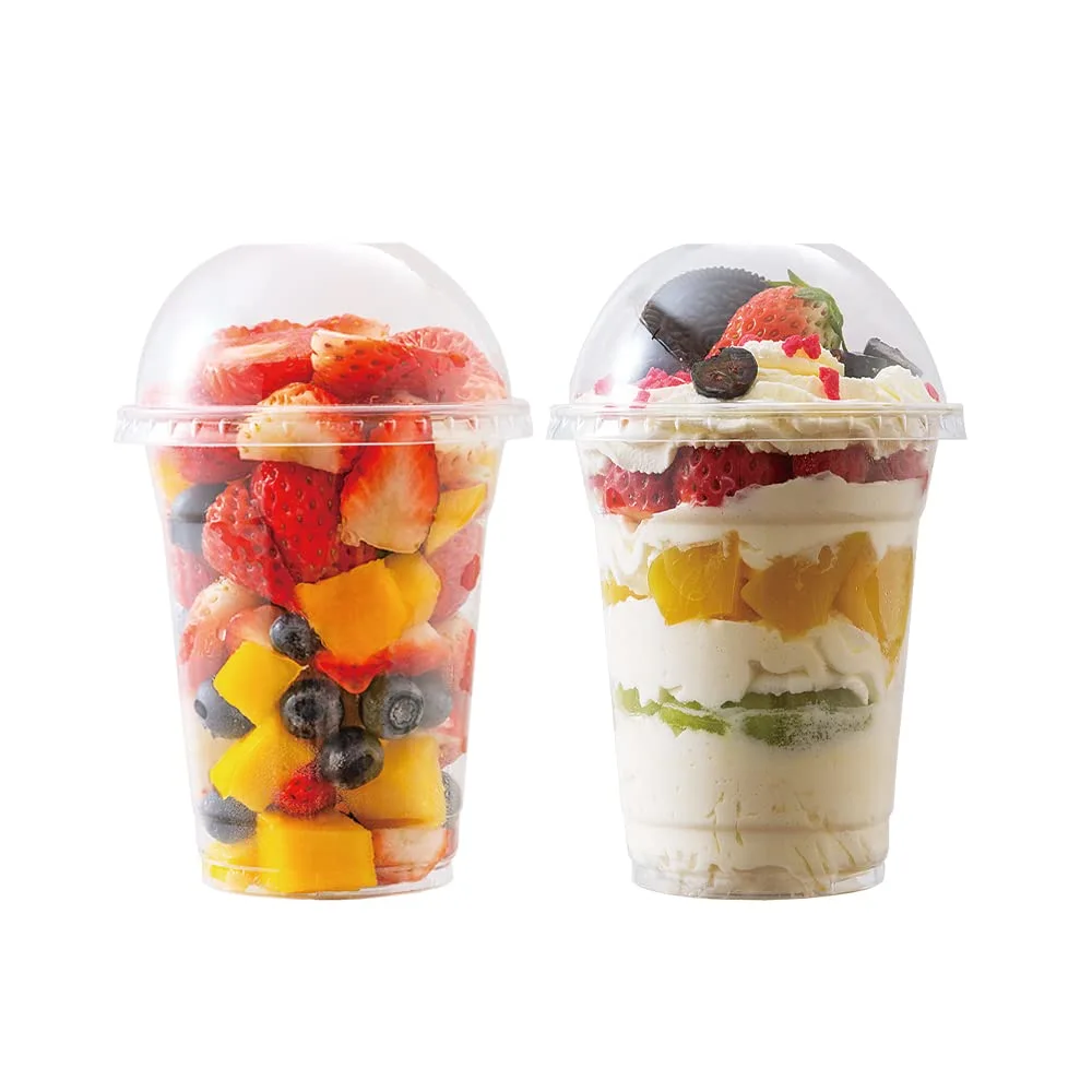 12 oz Clear Plastic Cups with Lids, Parfait Cups with Dome Lids(25 Sets), Dessert Cups with Dome Lids(NO HOLE), Disposable Party Cups with Lids for Pudding/Cupcake/Drinking
