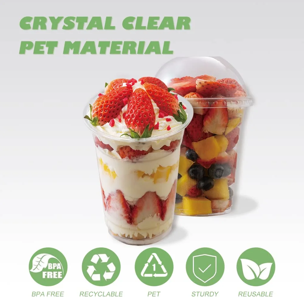 12 oz Clear Plastic Cups with Lids, Parfait Cups with Dome Lids(25 Sets), Dessert Cups with Dome Lids(NO HOLE), Disposable Party Cups with Lids for Pudding/Cupcake/Drinking
