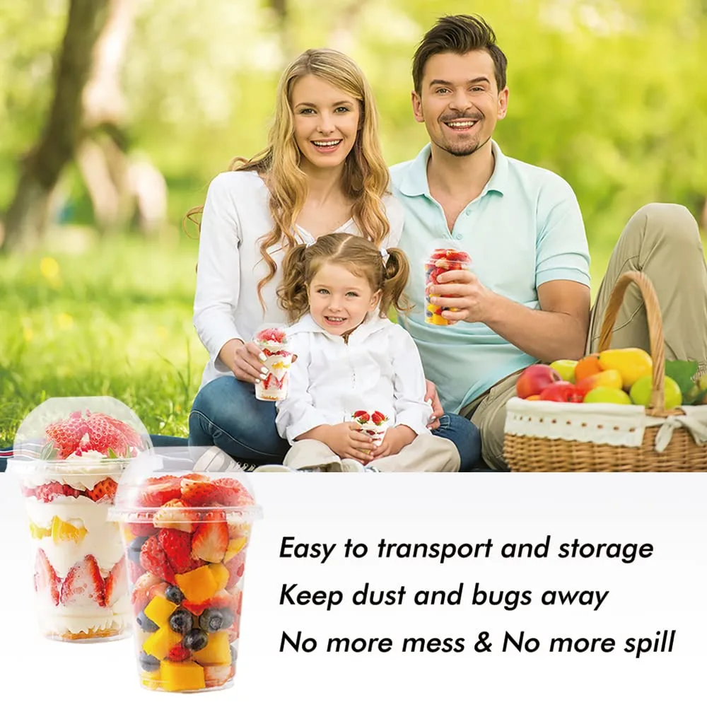 12 oz Clear Plastic Cups with Lids, Parfait Cups with Dome Lids(25 Sets), Dessert Cups with Dome Lids(NO HOLE), Disposable Party Cups with Lids for Pudding/Cupcake/Drinking