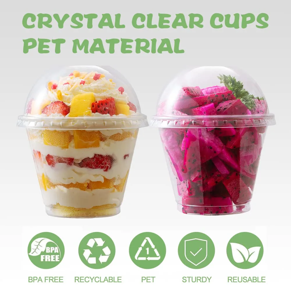 9 oz Clear Plastic Cups with Dome Lids - Dessert Cups with Lids(25 Sets), PET Disposable Party Cups with Lids (NO HOLE), Parfait Crystal Cups for Pudding/Ice Cream/Cupcake