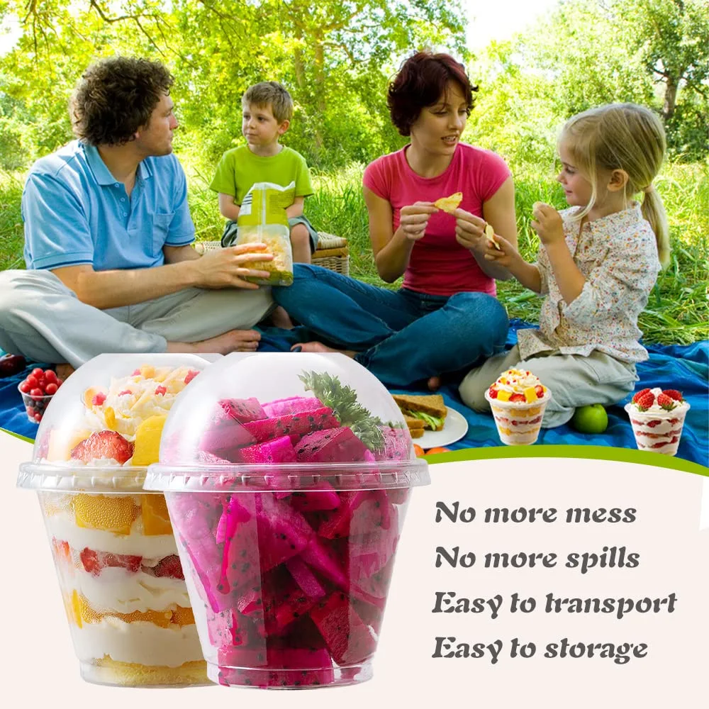 9 oz Clear Plastic Cups with Dome Lids - Dessert Cups with Lids(25 Sets), PET Disposable Party Cups with Lids (NO HOLE), Parfait Crystal Cups for Pudding/Ice Cream/Cupcake