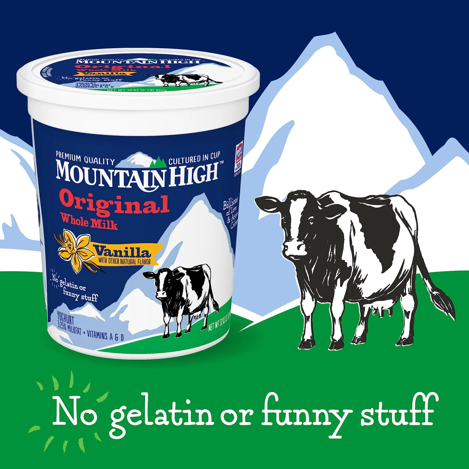 Mountain High, Original Whole Milk Yogurt, Vanilla, Gluten Free Snacks, 32 OZ Yogurt Container