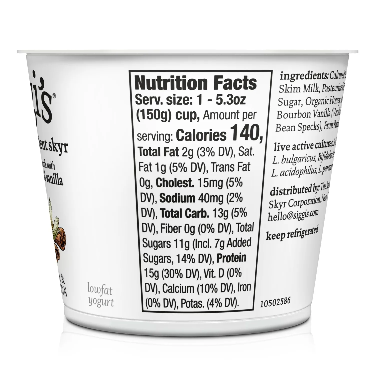 Siggi's 2% Icelandic Strained Lowfat Yogurt, Vanilla & Cinnamon, 5.3 OZ., Single Serve Cup