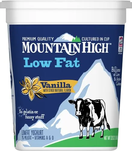 Mountain High, Low Fat Yogurt, Vanilla, Gluten Free Snacks, 32 OZ Yogurt Container
