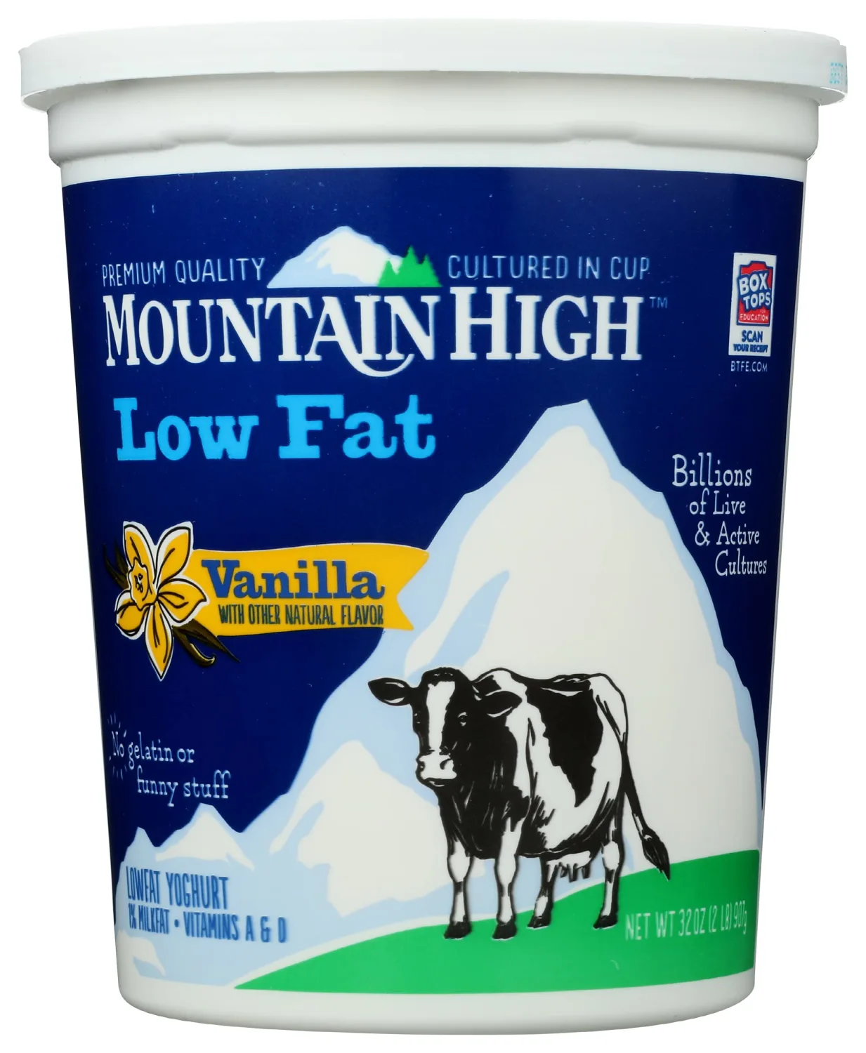 Mountain High, Low Fat Yogurt, Vanilla, Gluten Free Snacks, 32 OZ Yogurt Container
