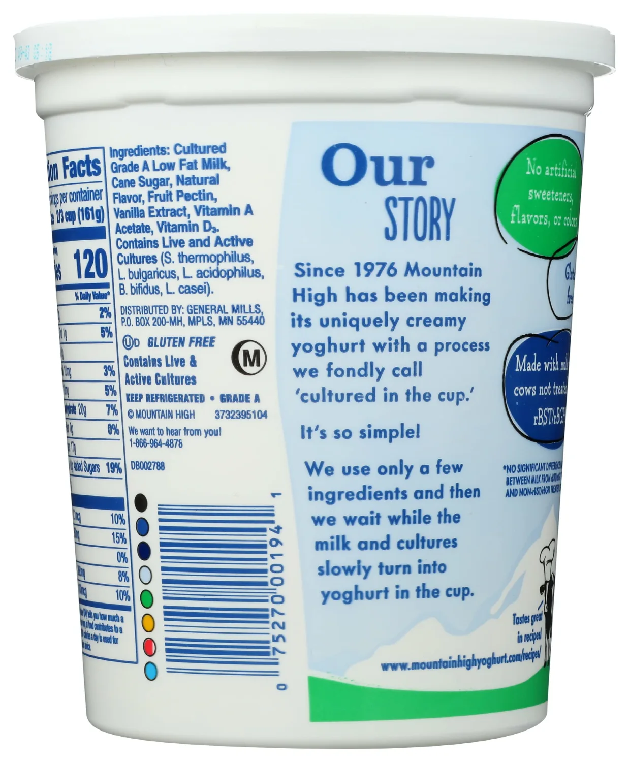 Mountain High, Low Fat Yogurt, Vanilla, Gluten Free Snacks, 32 OZ Yogurt Container