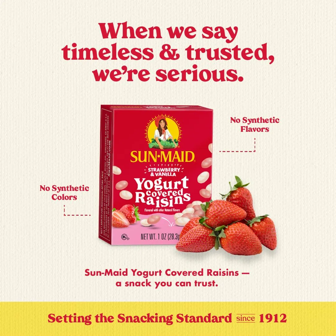 Sun-Maid Strawberry & Vanilla Yogurt Coated Raisins - (6 Pack) 1 oz Snack-Size Box - Yogurt Covered Dried Fruit Snack for Easter Basket Stuffers