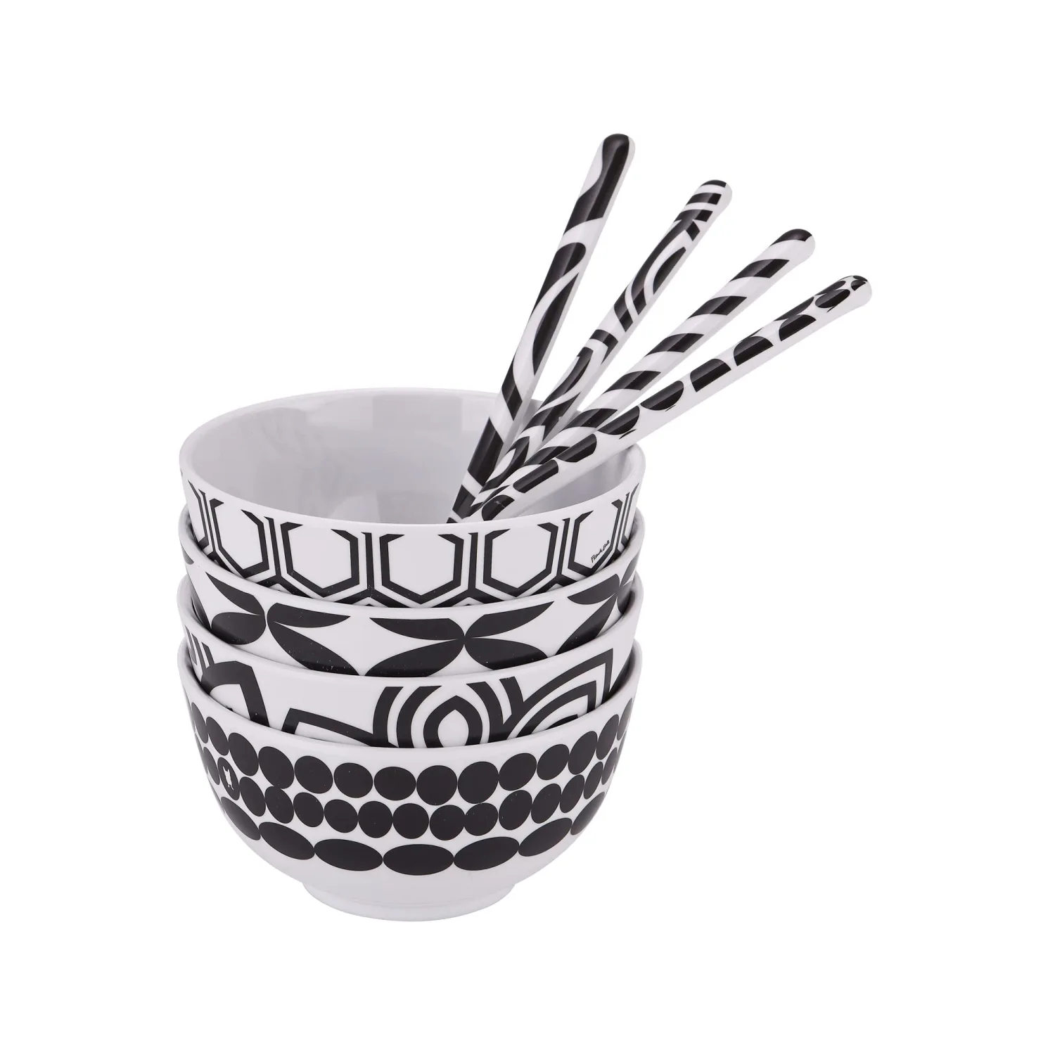 French Bull Melamine Assorted, Tablespoon, Spoon, Set of 4 for Coffee, Milk Powder, Seed, Spices, Ice Cream, Yogurt, Stirring, Mixing, Sugar, 7"" Dessert (Black/White)