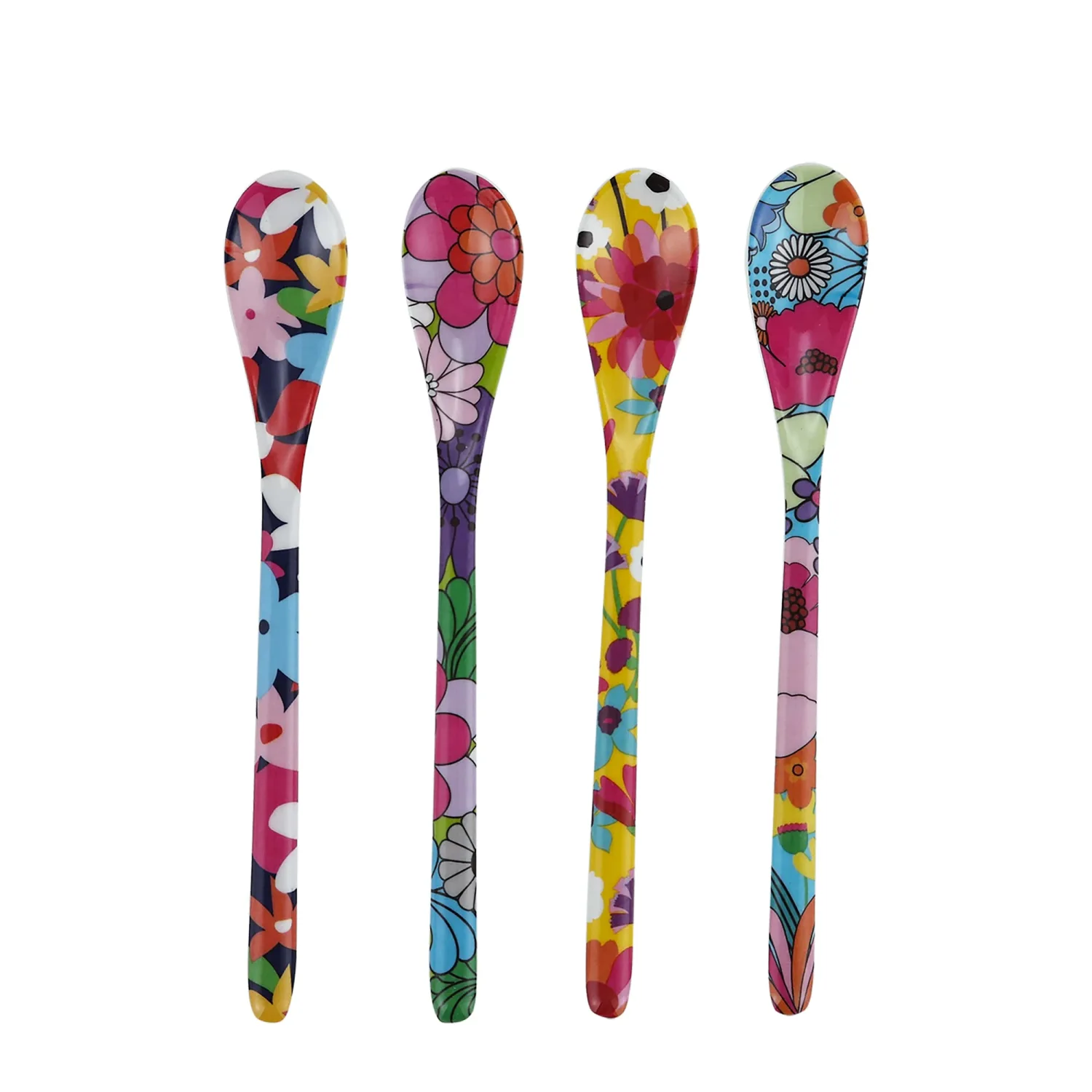 French Bull Melamine Assorted, Tablespoon, Spoon, Set of 4 for Coffee, Milk Powder, Seed, Spices, Ice Cream, Yogurt, Stirring, Mixing, Sugar, 7"" Dessert (Garden Floral)