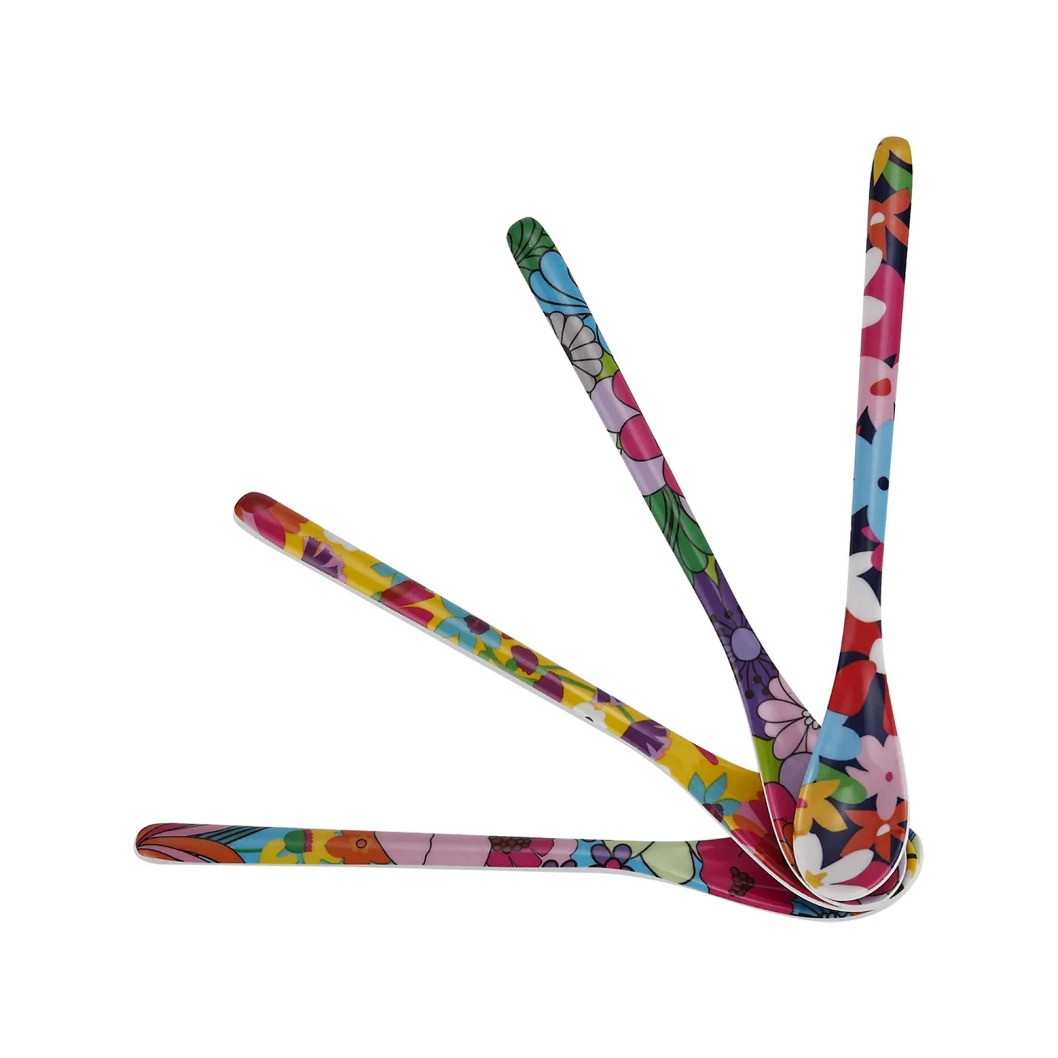 French Bull Melamine Assorted, Tablespoon, Spoon, Set of 4 for Coffee, Milk Powder, Seed, Spices, Ice Cream, Yogurt, Stirring, Mixing, Sugar, 7"" Dessert (Garden Floral)