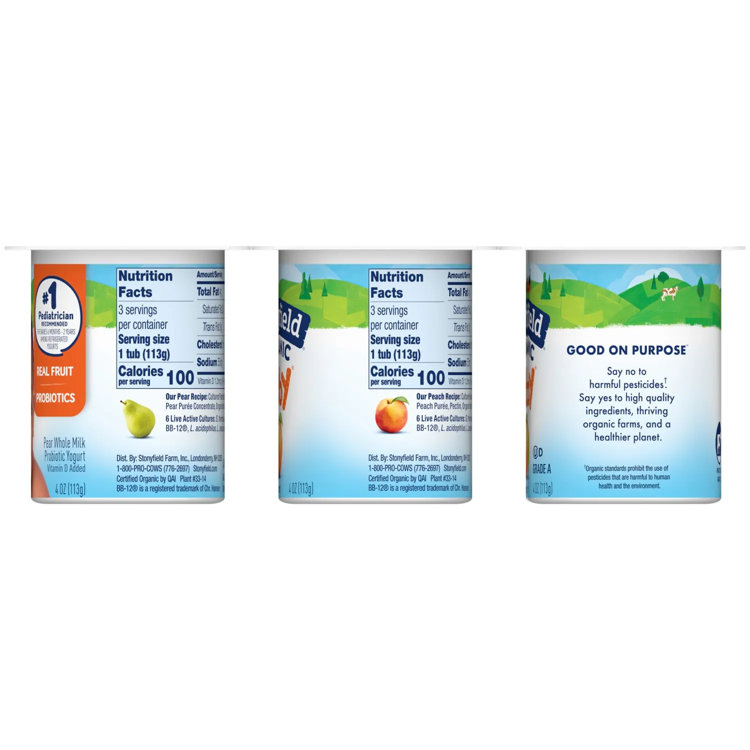 Stonyfield Farm Organic Peach Pear Yogurt, 6 pk, 4 oz each