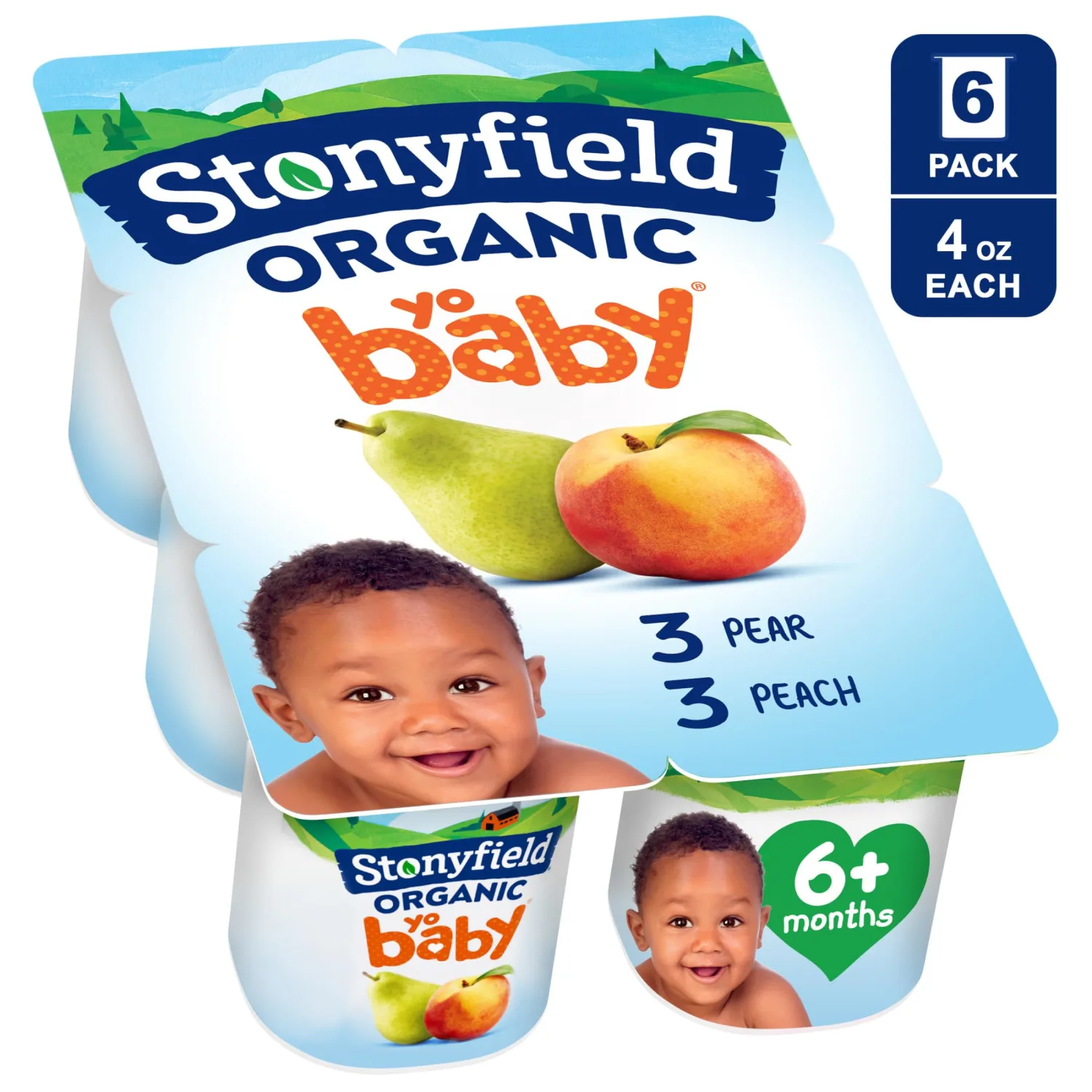 Stonyfield Farm Organic Peach Pear Yogurt, 6 pk, 4 oz each