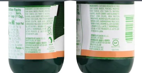 Activia Probiotic Lowfat Yogurt, Peach, Non-GMO Project Verified, 4 Oz, Pack of 4