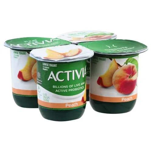 Activia Probiotic Lowfat Yogurt, Peach, Non-GMO Project Verified, 4 Oz, Pack of 4