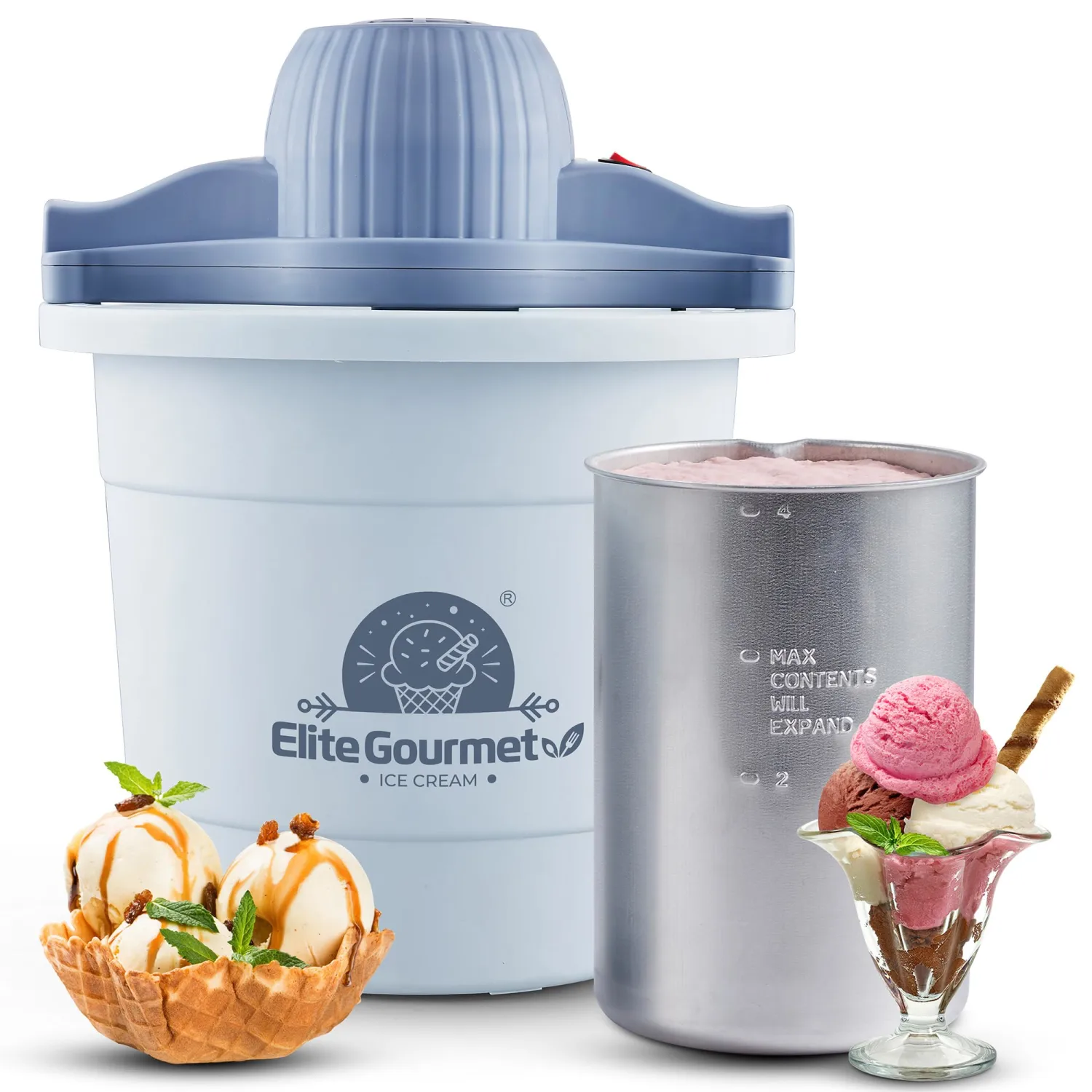 Elite Gourmet 4 Qt. Ice Cream Maker EIM350 Delicious Homemade Ice Cream, Gelato, Sorbet, Frozen Yogurt, Periwinkle