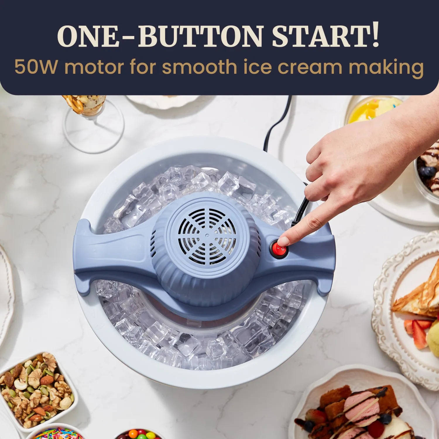 Elite Gourmet 4 Qt. Ice Cream Maker EIM350 Delicious Homemade Ice Cream, Gelato, Sorbet, Frozen Yogurt, Periwinkle
