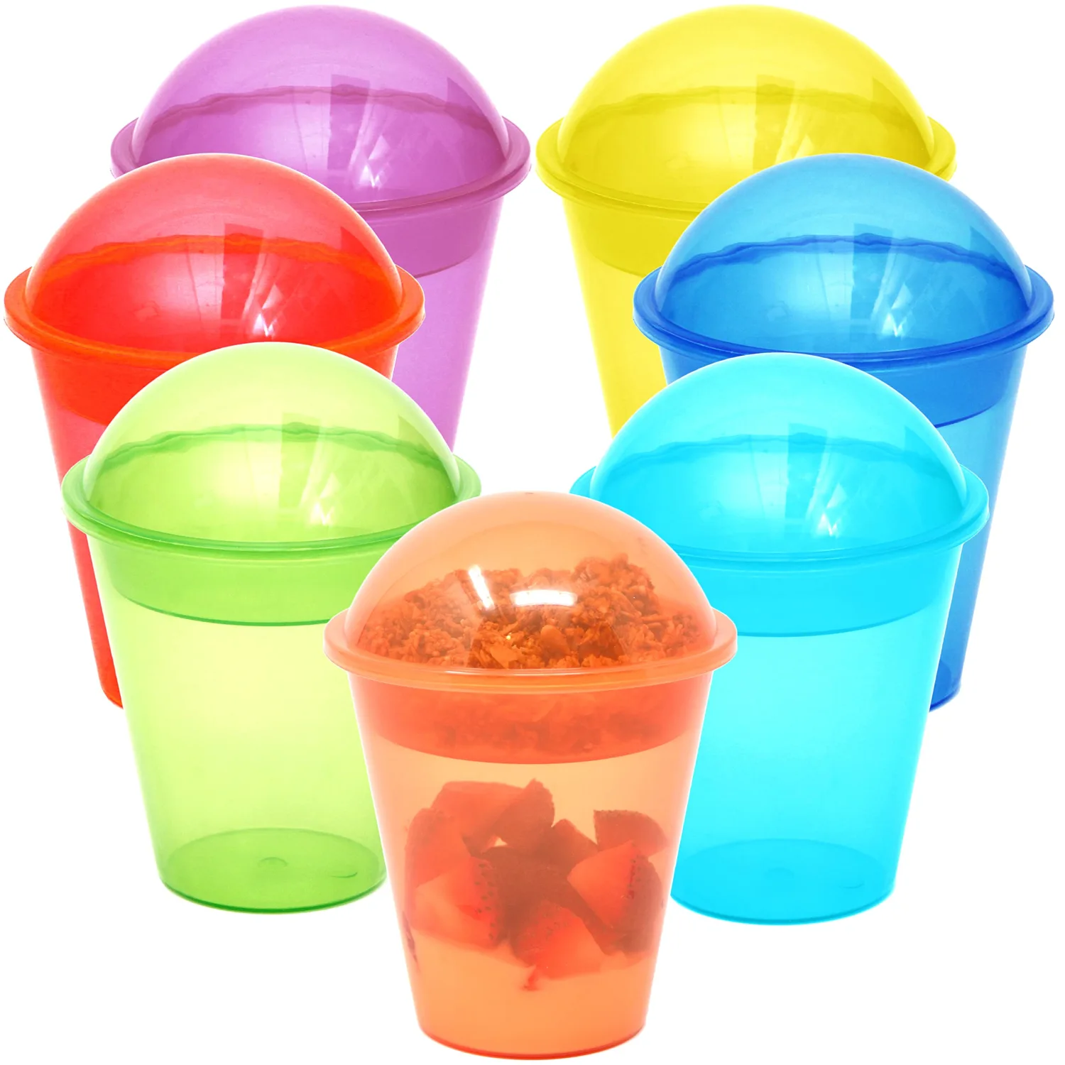 Youngever 7 Sets Plastic Yogurt Cups with Inserts and Dome Lids, Spill and Leak Proof (Medium 8 Ounce)