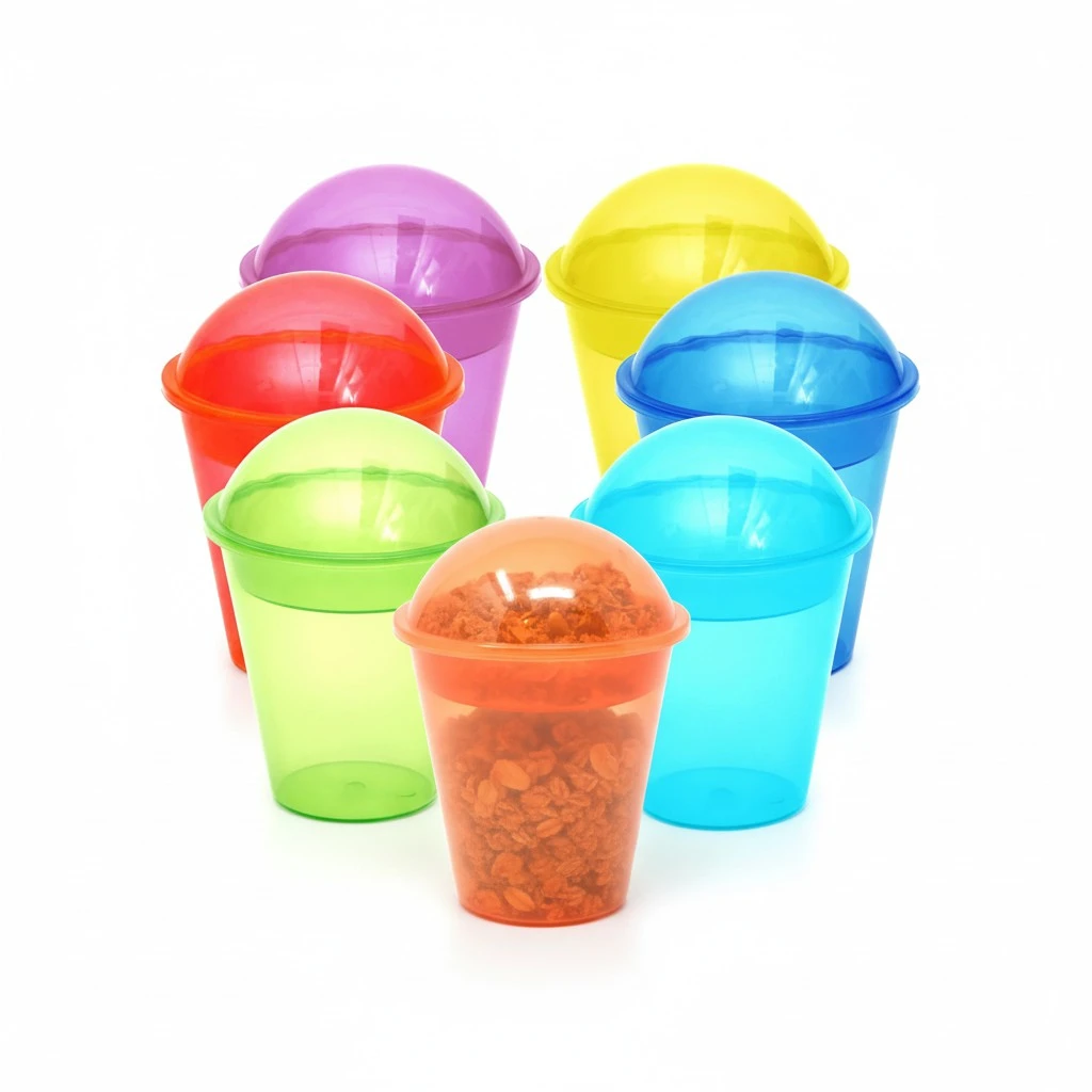 Youngever 7 Sets Plastic Yogurt Cups with Inserts and Dome Lids, Spill and Leak Proof (Medium 8 Ounce)