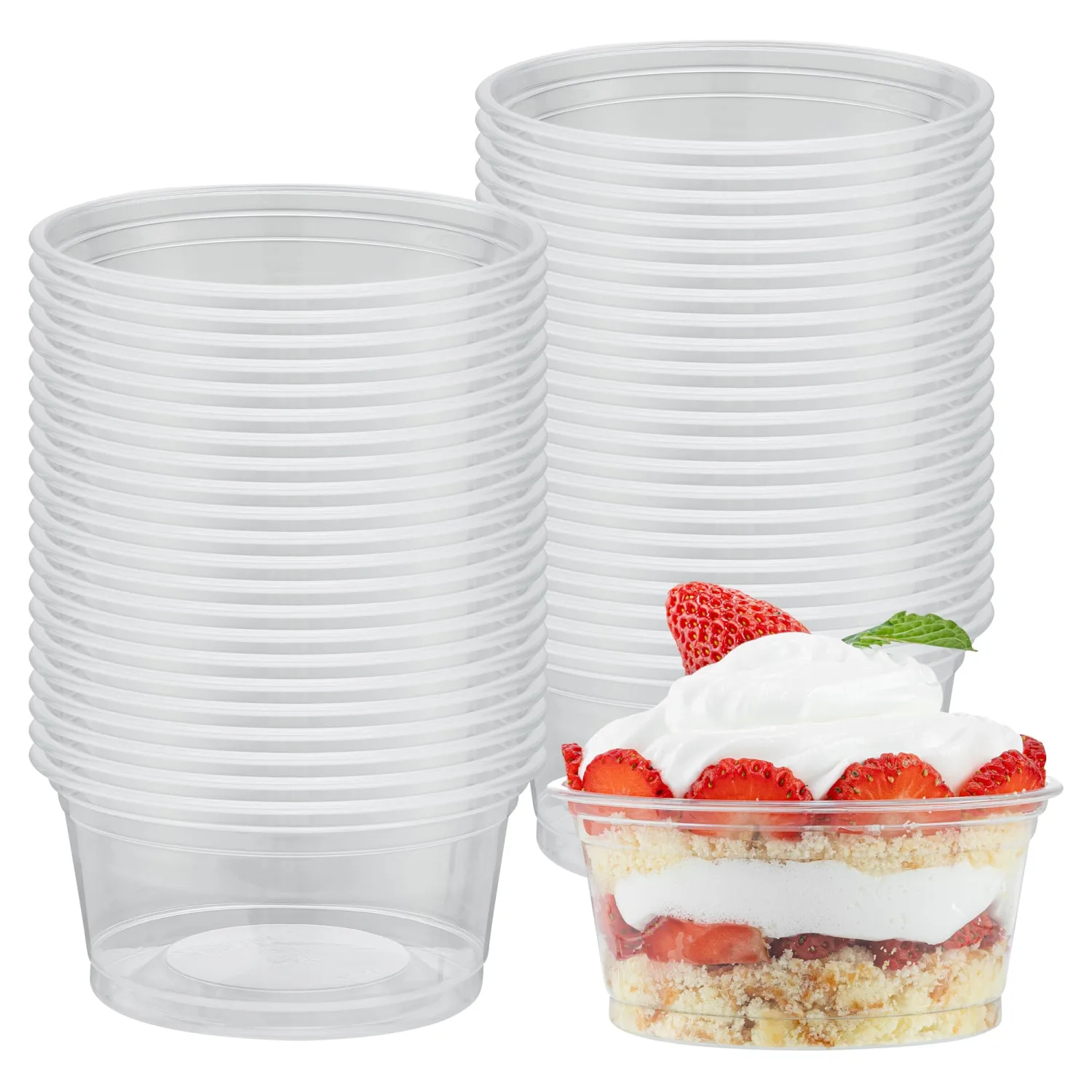 RW Base 6 Ounce Round Ice Cream Cups, 50 Disposable Parfait Cups - Lids Sold Separately, Premium, Clear Plastic Dessert Cups, Serve Frozen Yogurt, Mousse, Pudding, Great For Parties - Restaurantware