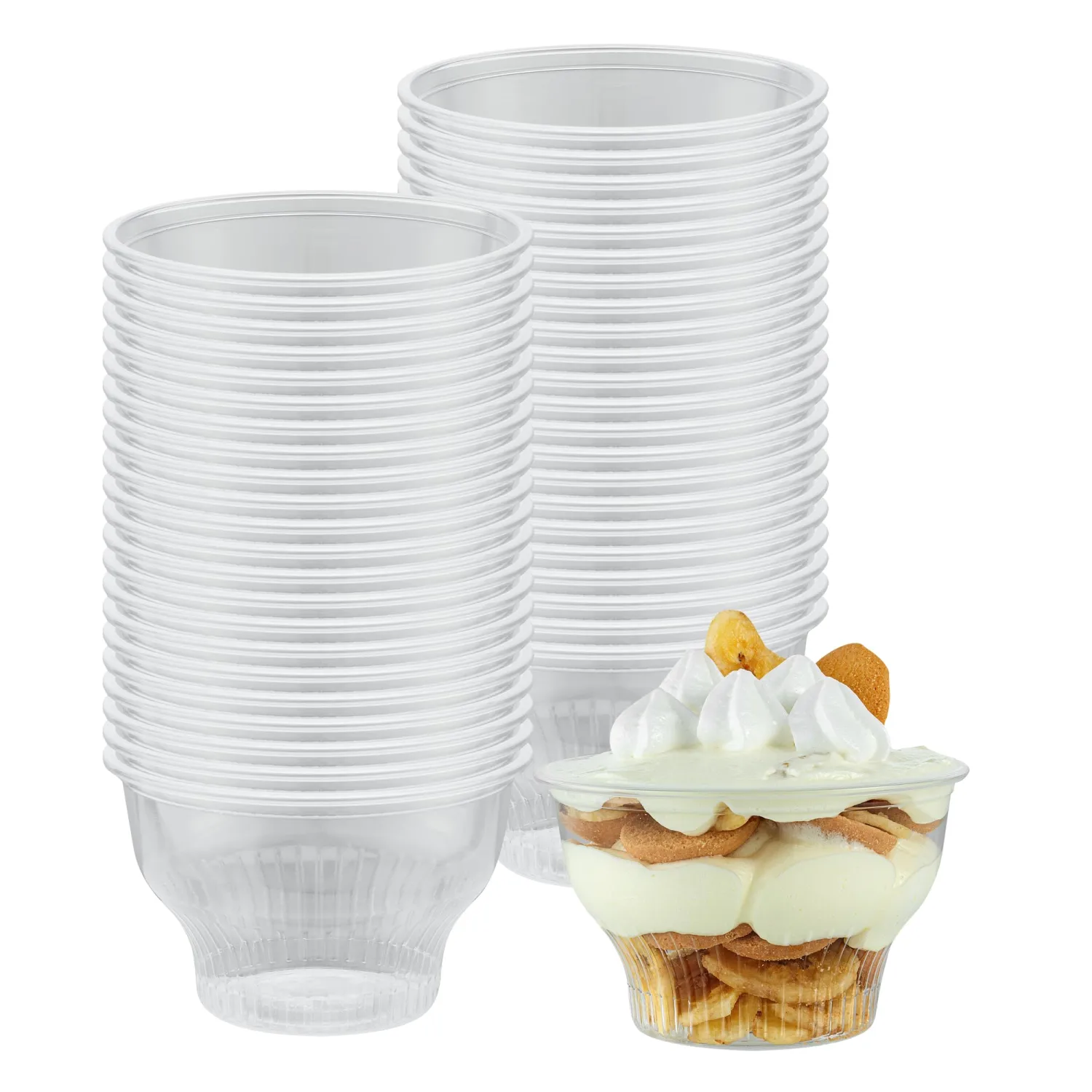 RW Base 8 Ounce Round Ice Cream Cups, 50 Disposable Parfait Cups - Lids Sold Separately, Premium, Clear Plastic Dessert Cups, Serve Frozen Yogurt, Mousse, Pudding, Great For Parties - Restaurantware
