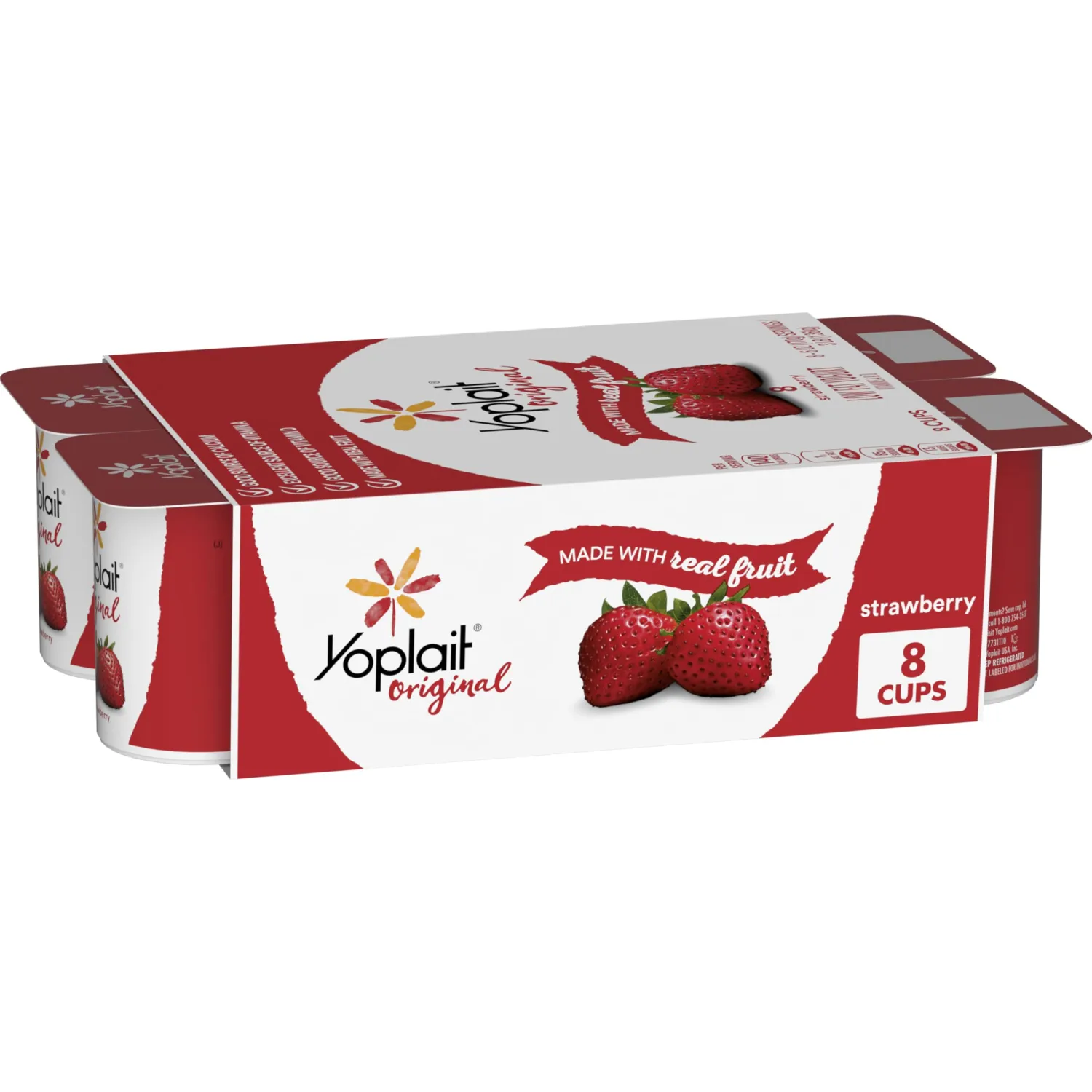 Yoplait Original Low Fat Strawberry Yogurt, Made with Real Fruit, 8 Yogurt Cups, 48 oz