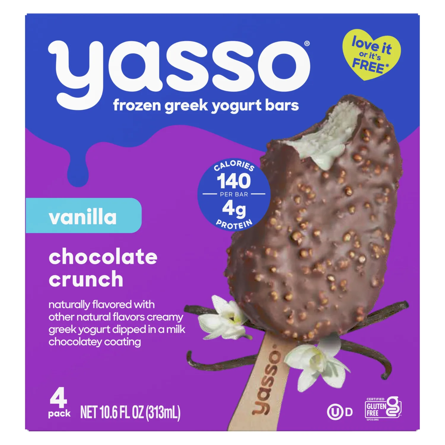 Yasso Frozen Greek Yogurt Bars Vanilla Chocolate Crunch Bars 4 Count for a ridiculously creamy frozen snack made with the goodness of greek yogurt 2.65fl oz